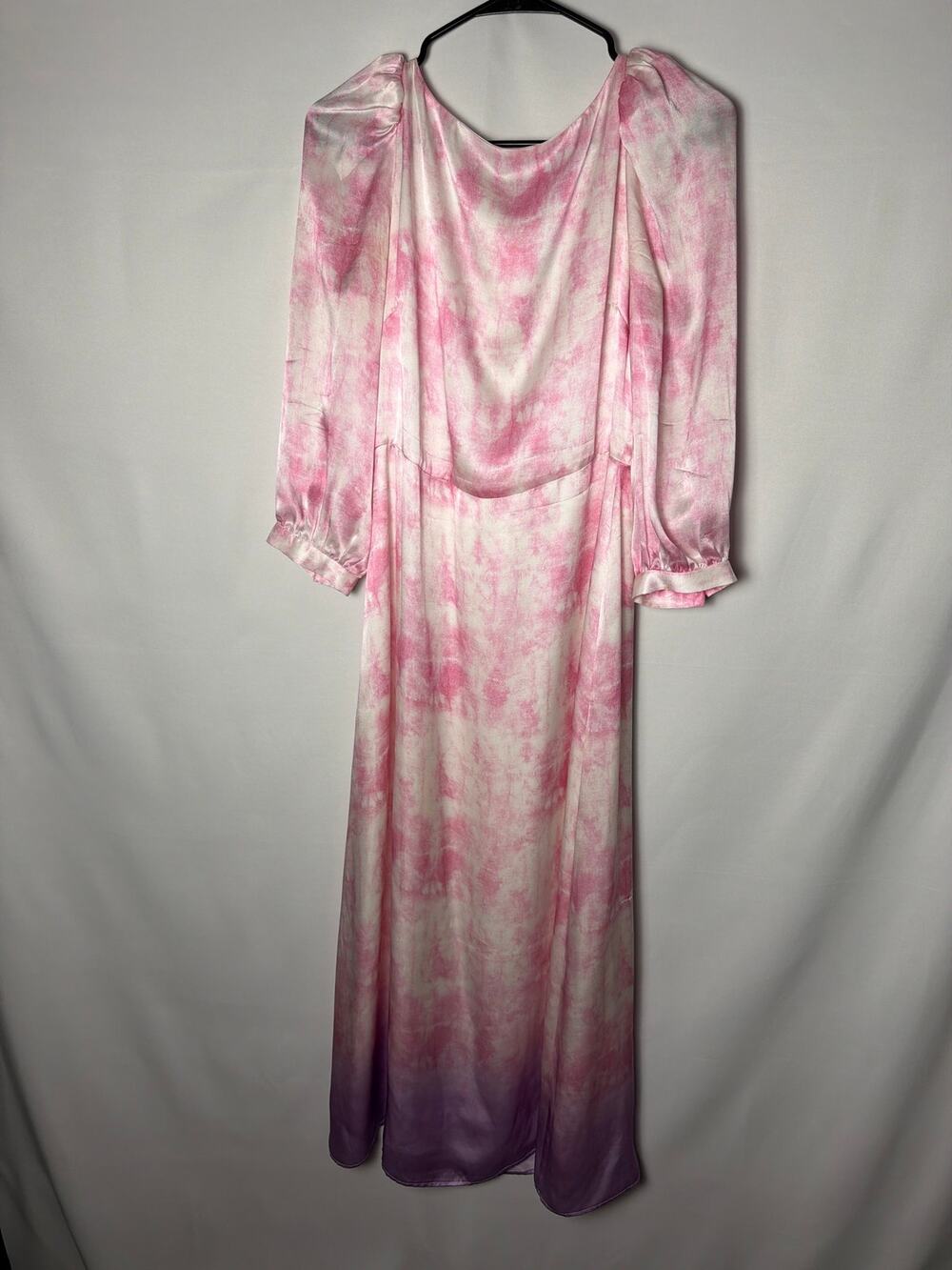 100%silk Olivia Rubin Pink and White Tie-Dye Maxi